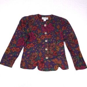 Vintage‎ Jessica Howard Floral Jacket Blouse L USA Boho Retro Grandmacore